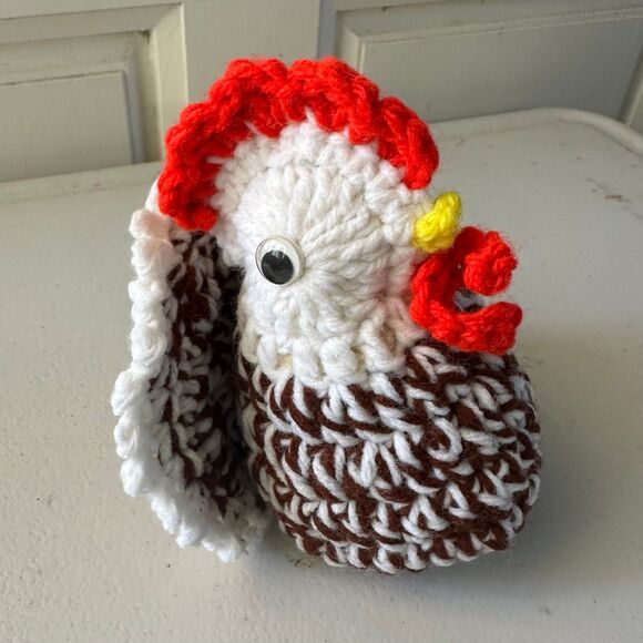 Handmade Handcrafted Crochet Knitted Stuffed Derpy Rooster Shelf Sitter - Picture 2 of 3